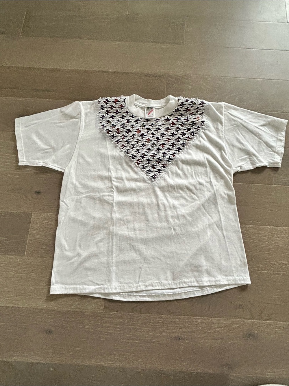 Jerzees White Kids Tee with Multicolor Chevron Heart Print